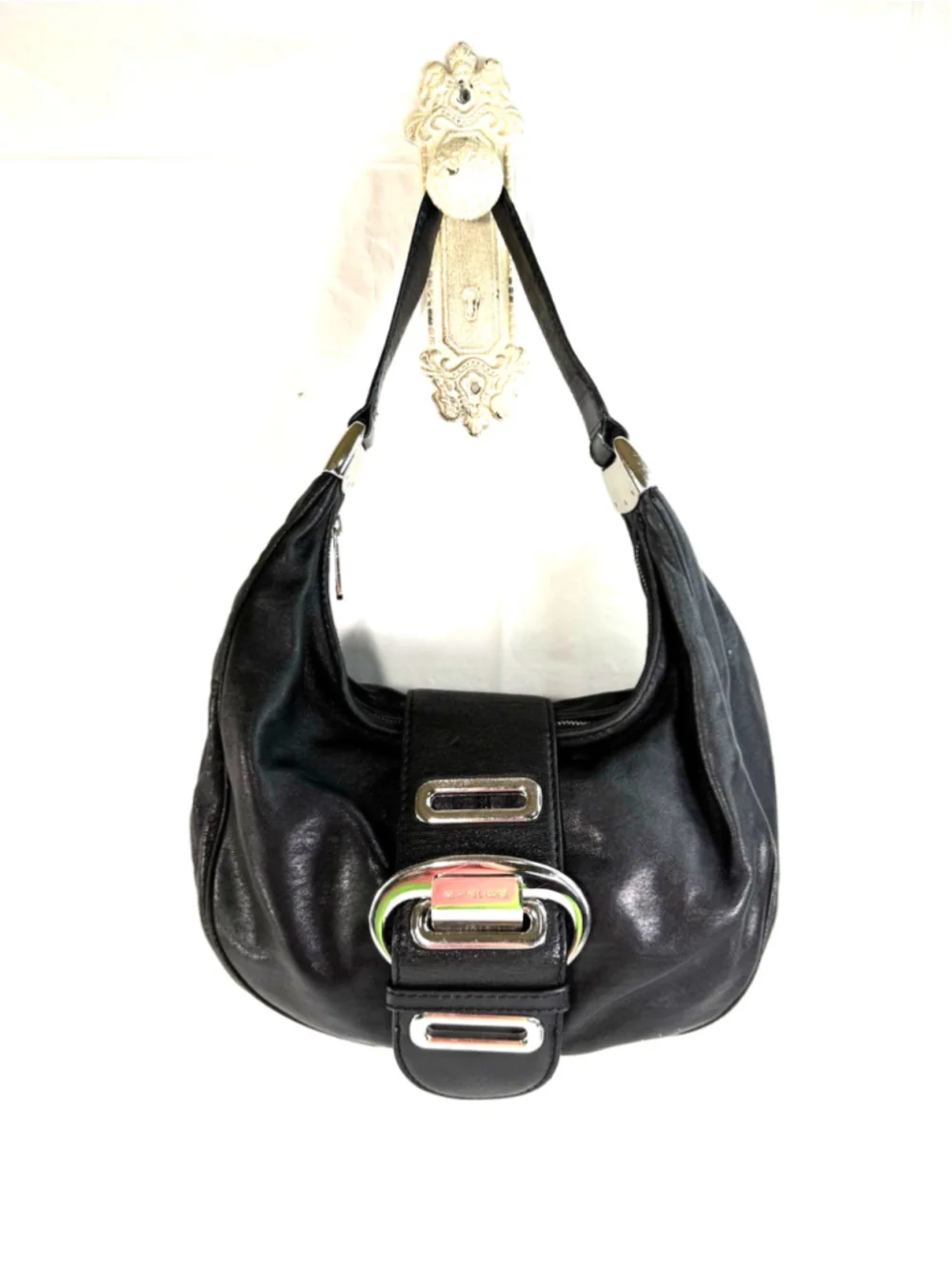 MICHAEL KORS Morgan Black Leather Hobo bag Purse vintage Y2K